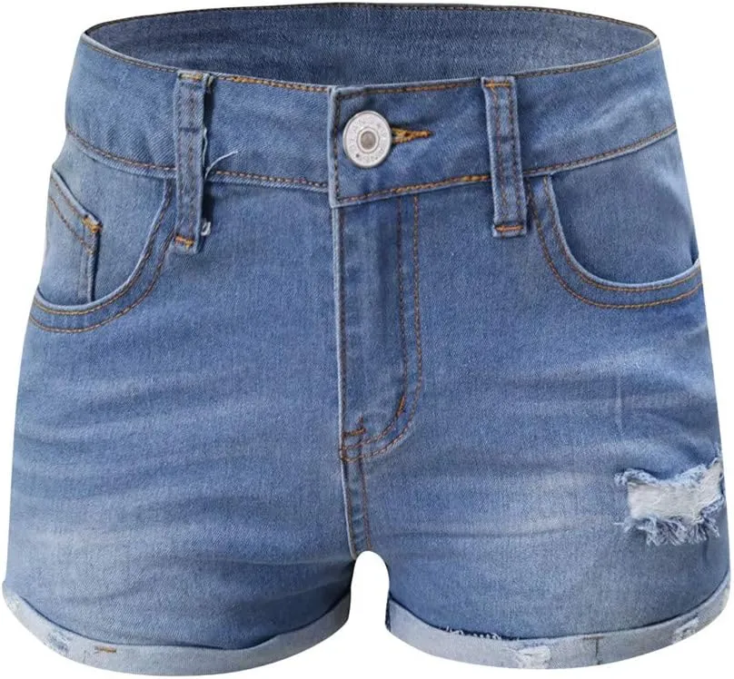 Women's High Waisted Stretchy Denim Shorts Cuffed Jean Shorts Jean Short for Women Stretchy Denim Casual Summer