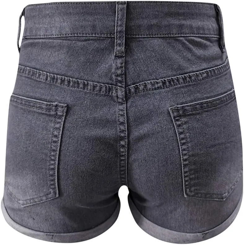 Women's High Waisted Stretchy Denim Shorts Cuffed Jean Shorts Jean Short for Women Stretchy Denim Casual Summer