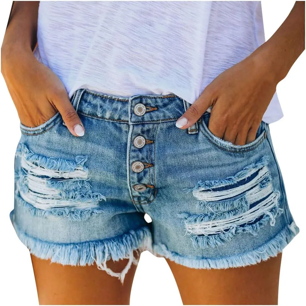 Women's High Waisted Stretchy Denim Shorts Cuffed Jean Shorts Jean Short for Women Stretchy Denim Casual Summer