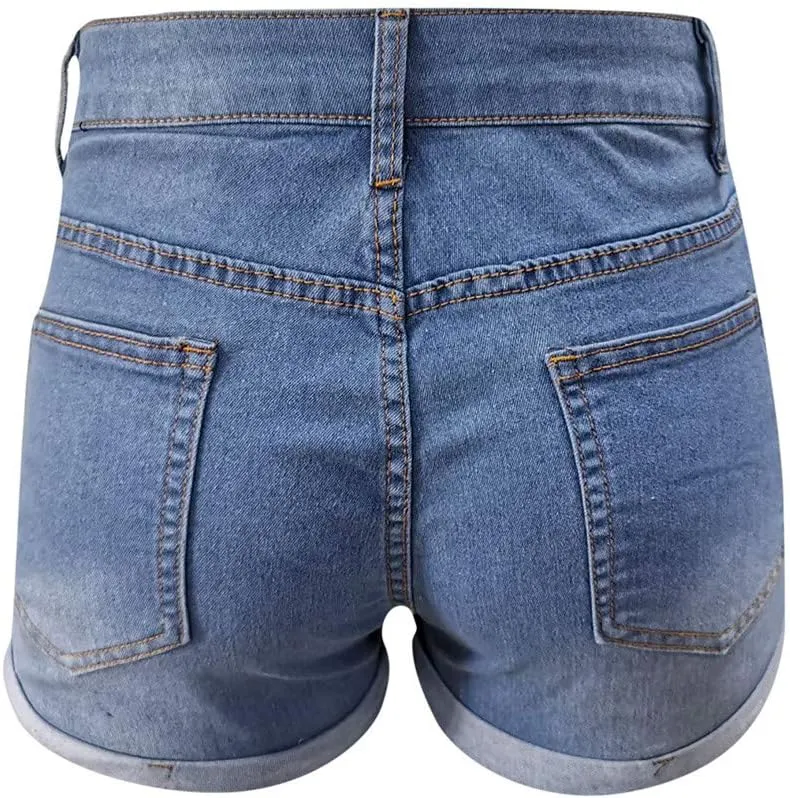 Women's High Waisted Stretchy Denim Shorts Cuffed Jean Shorts Jean Short for Women Stretchy Denim Casual Summer