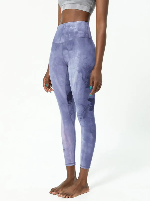 Women's High Waisted Tie Dye Printed Gym Leggings