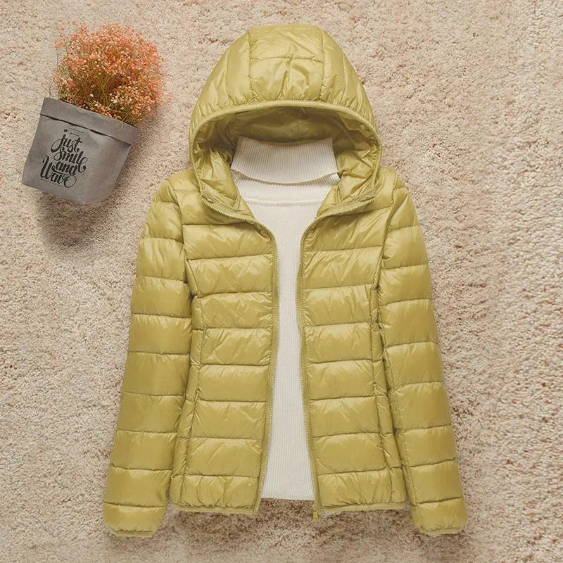 Women's Light White Duck Down Jacket | Slim Puffer Coat for Winter