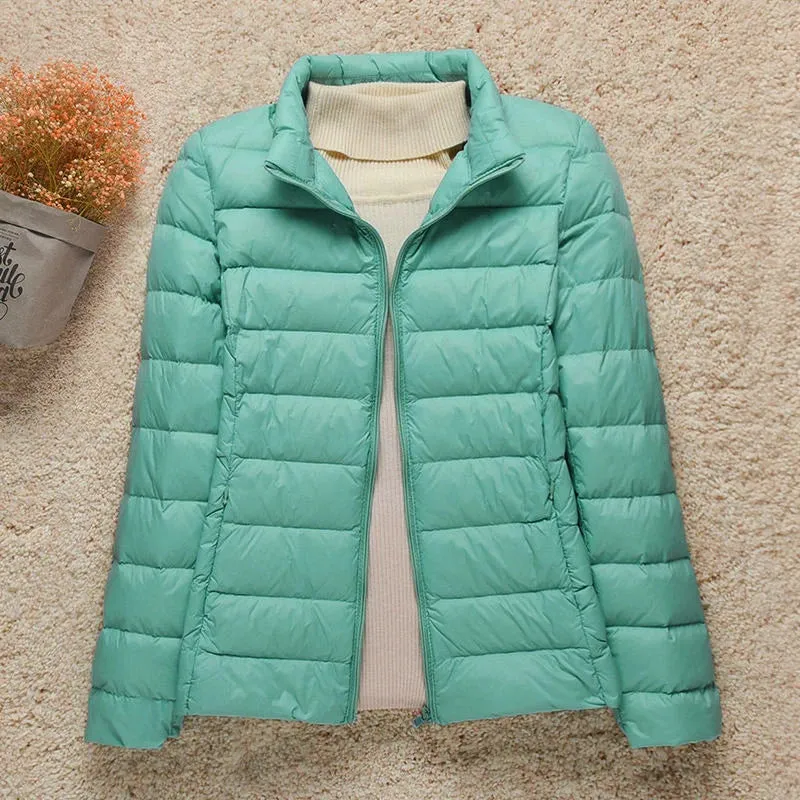 Women's Light White Duck Down Jacket | Slim Puffer Coat for Winter