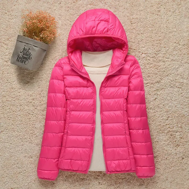 Women's Light White Duck Down Jacket | Slim Puffer Coat for Winter