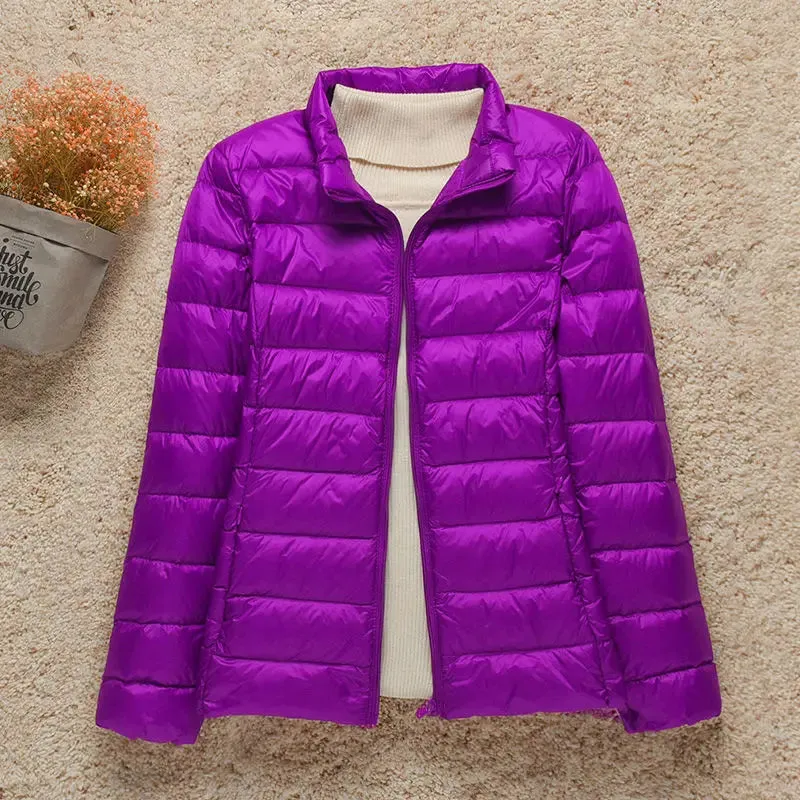 Women's Light White Duck Down Jacket | Slim Puffer Coat for Winter
