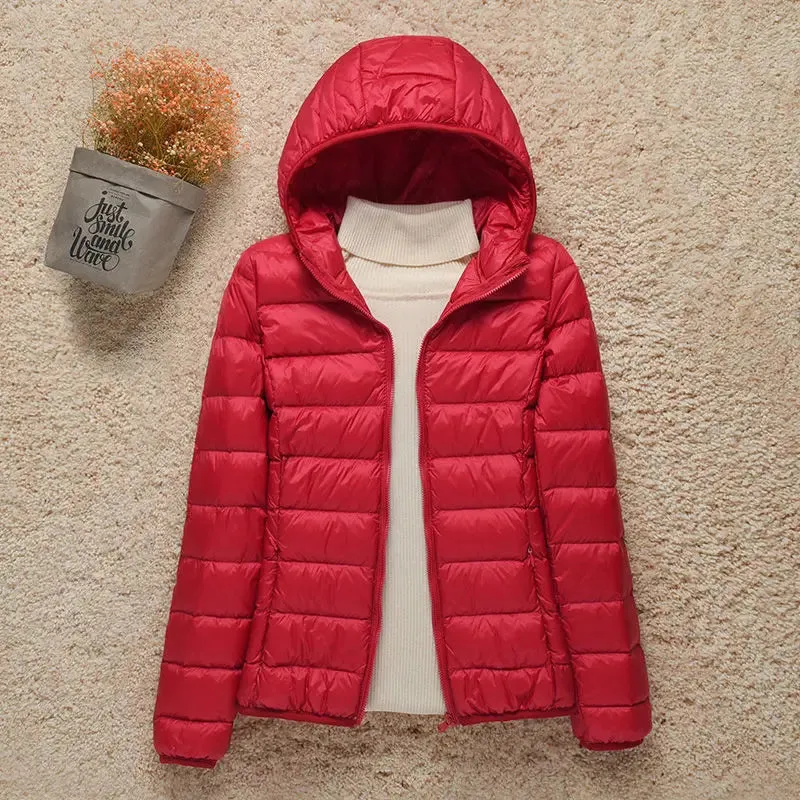 Women's Light White Duck Down Jacket | Slim Puffer Coat for Winter