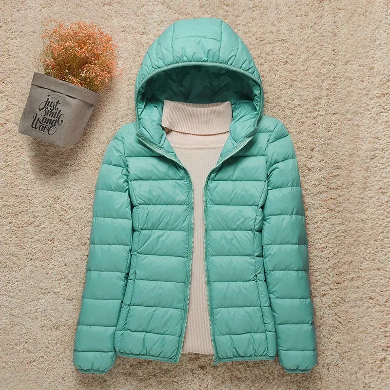 Women's Light White Duck Down Jacket | Slim Puffer Coat for Winter