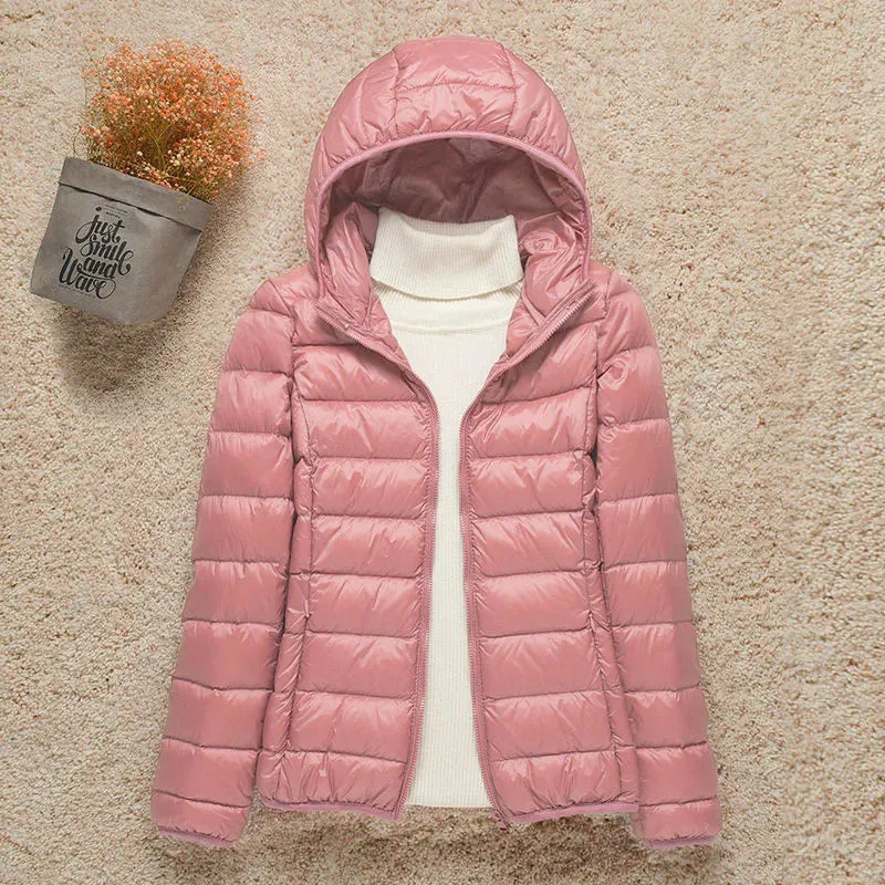 Women's Light White Duck Down Jacket | Slim Puffer Coat for Winter