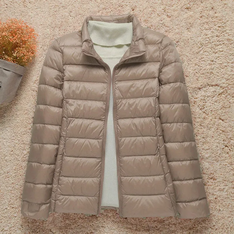 Women's Light White Duck Down Jacket | Slim Puffer Coat for Winter