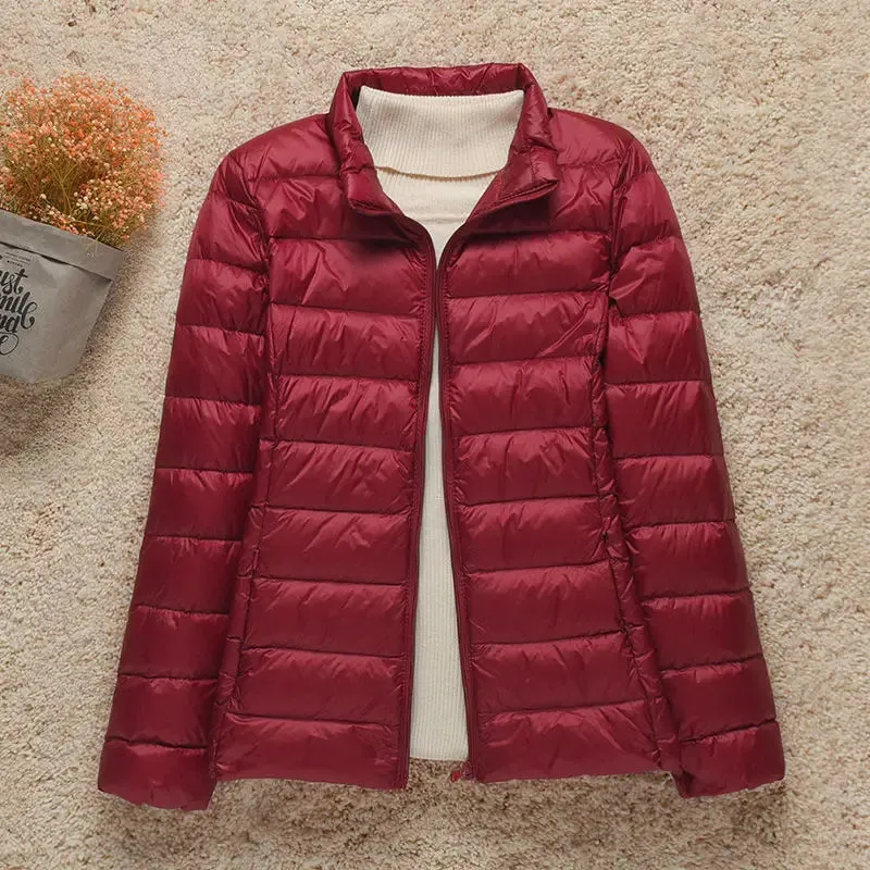 Women's Light White Duck Down Jacket | Slim Puffer Coat for Winter
