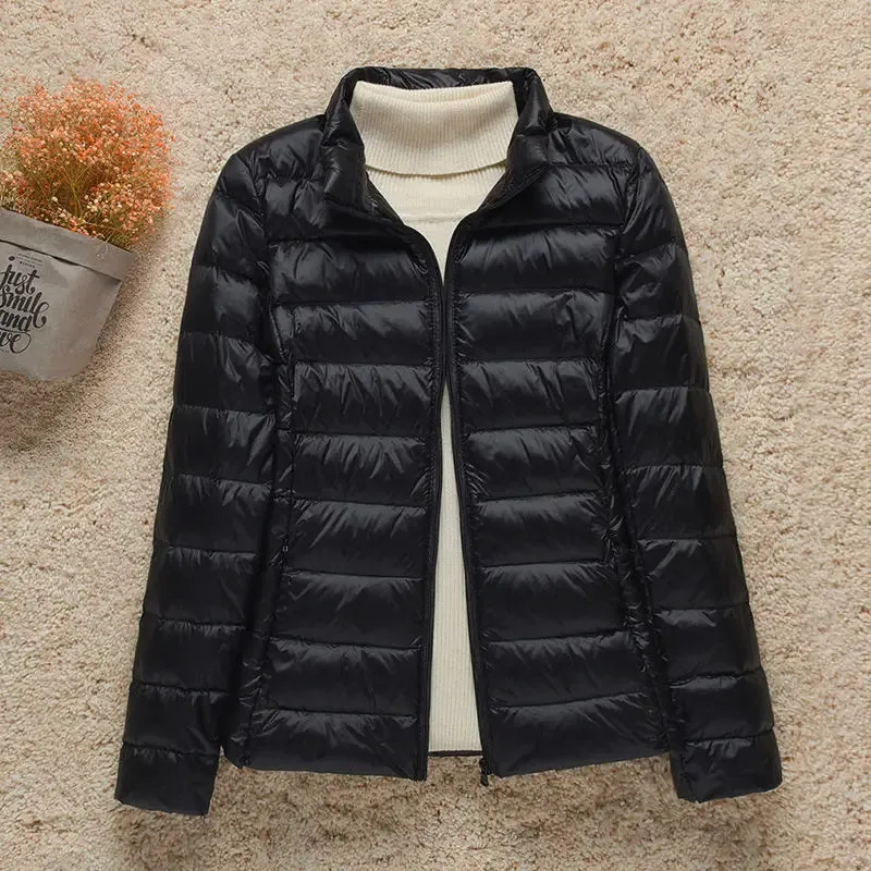 Women's Light White Duck Down Jacket | Slim Puffer Coat for Winter