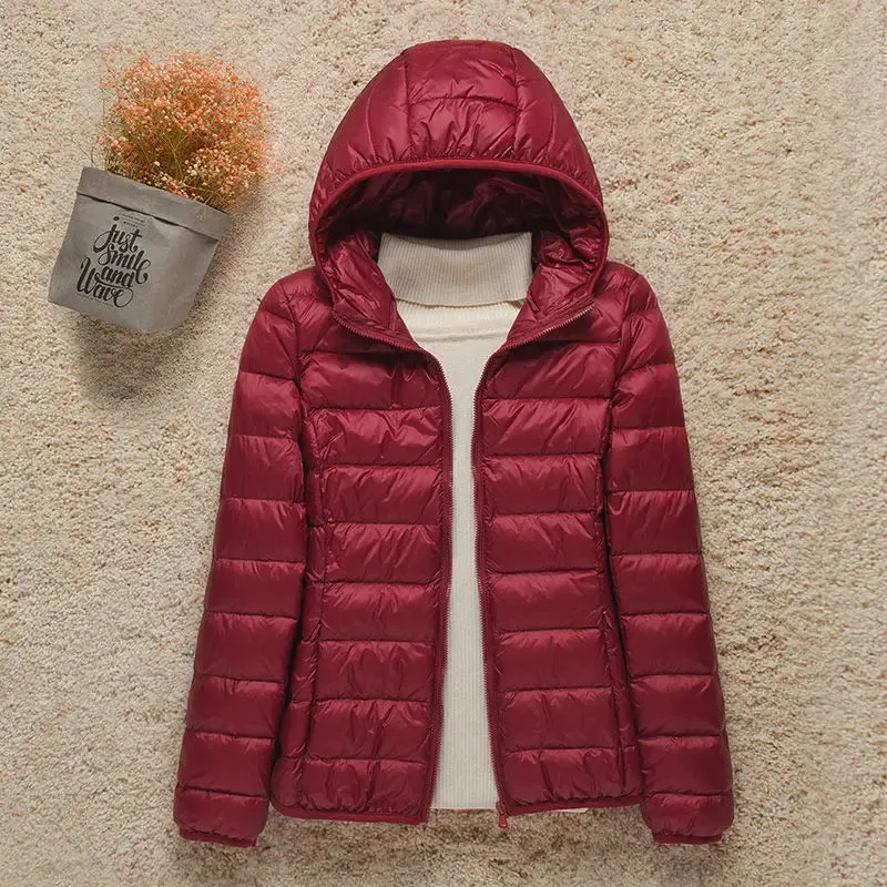 Women's Light White Duck Down Jacket | Slim Puffer Coat for Winter