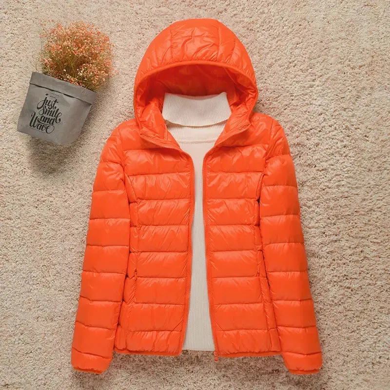 Women's Light White Duck Down Jacket | Slim Puffer Coat for Winter