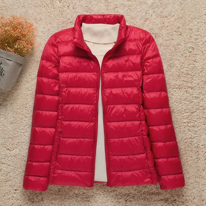 Women's Light White Duck Down Jacket | Slim Puffer Coat for Winter