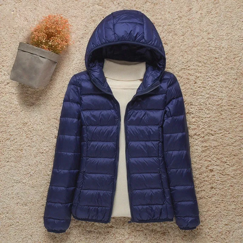 Women's Light White Duck Down Jacket | Slim Puffer Coat for Winter