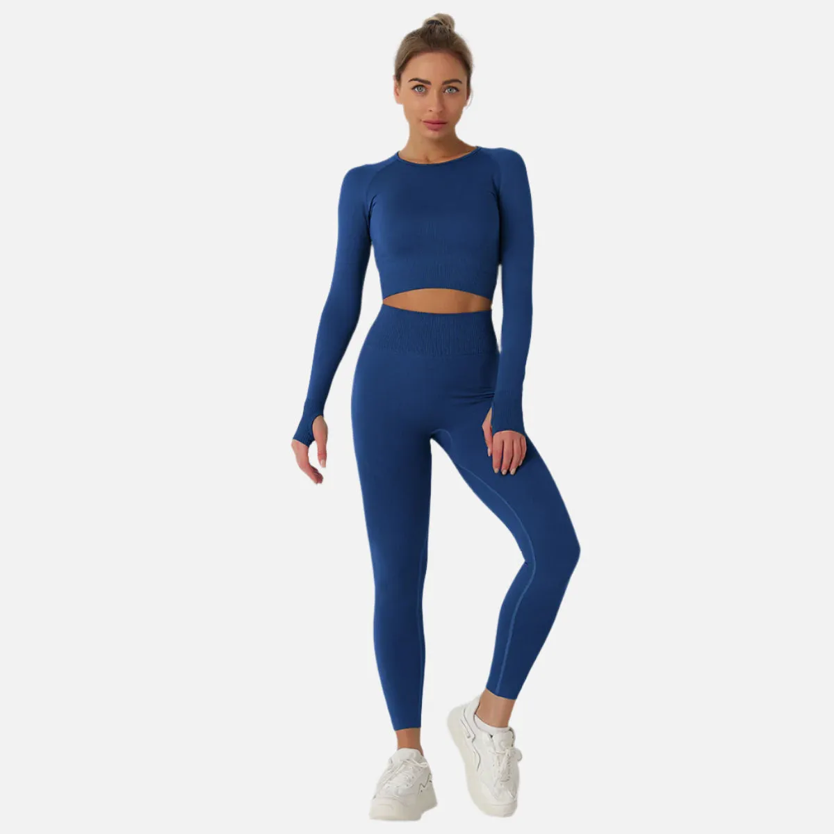 Women's Long Sleeve Crop Top & High Waist Leggings Yoga Set