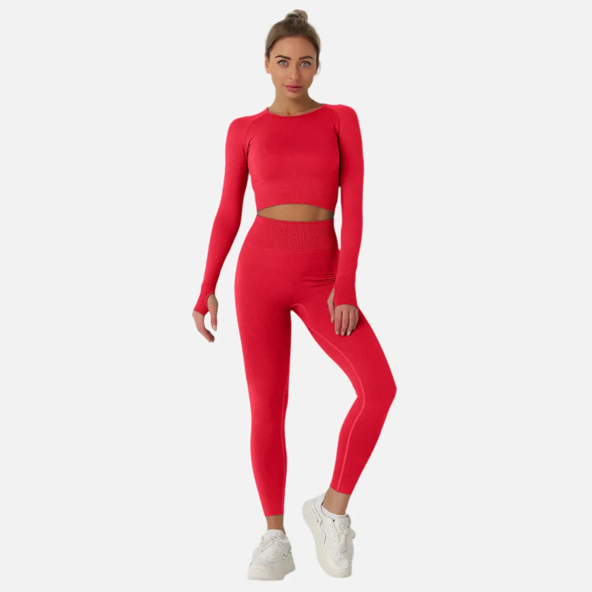 Women's Long Sleeve Crop Top & High Waist Leggings Yoga Set