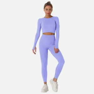 Women's Long Sleeve Crop Top & High Waist Leggings Yoga Set