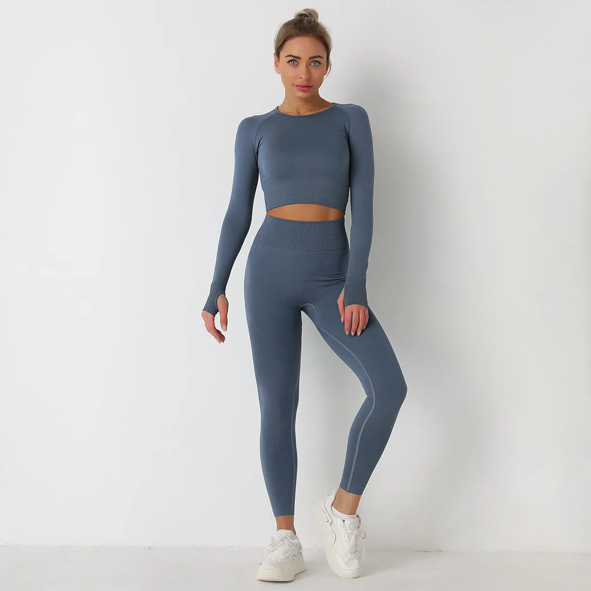 Women's Long Sleeve Crop Top & High Waist Leggings Yoga Set