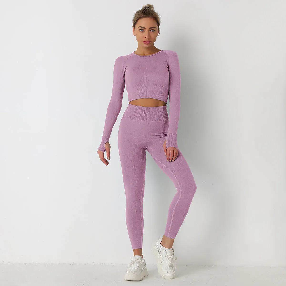 Women's Long Sleeve Crop Top & High Waist Leggings Yoga Set