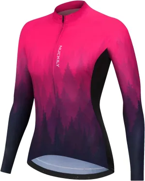 Women's Long Sleeve Cycling Jersey Bike Shirt Quick Dry Breathable Bicycle Clothing Bike Top with 4 Pockets