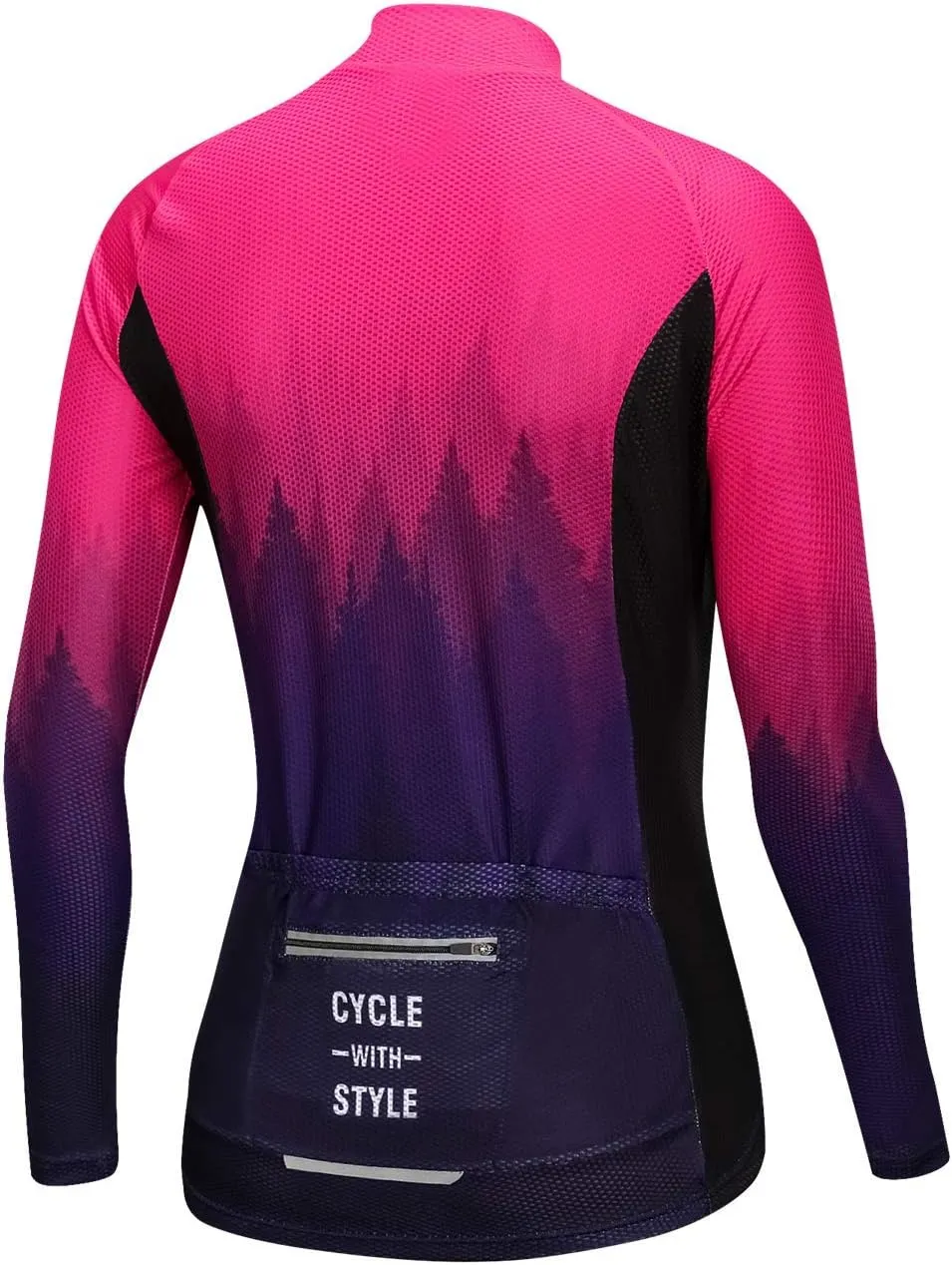 Women's Long Sleeve Cycling Jersey Bike Shirt Quick Dry Breathable Bicycle Clothing Bike Top with 4 Pockets