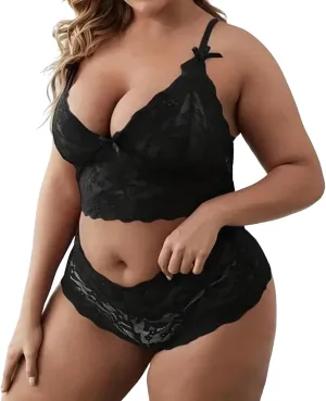 Women's Nightwear High Waist Plus Size Lingerie Set for Women Sexy Lace Halter Bralette High Waist Panty Set Sexy
