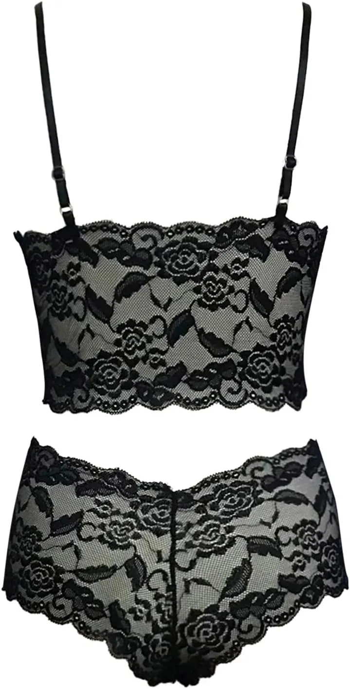 Women's Nightwear High Waist Plus Size Lingerie Set for Women Sexy Lace Halter Bralette High Waist Panty Set Sexy