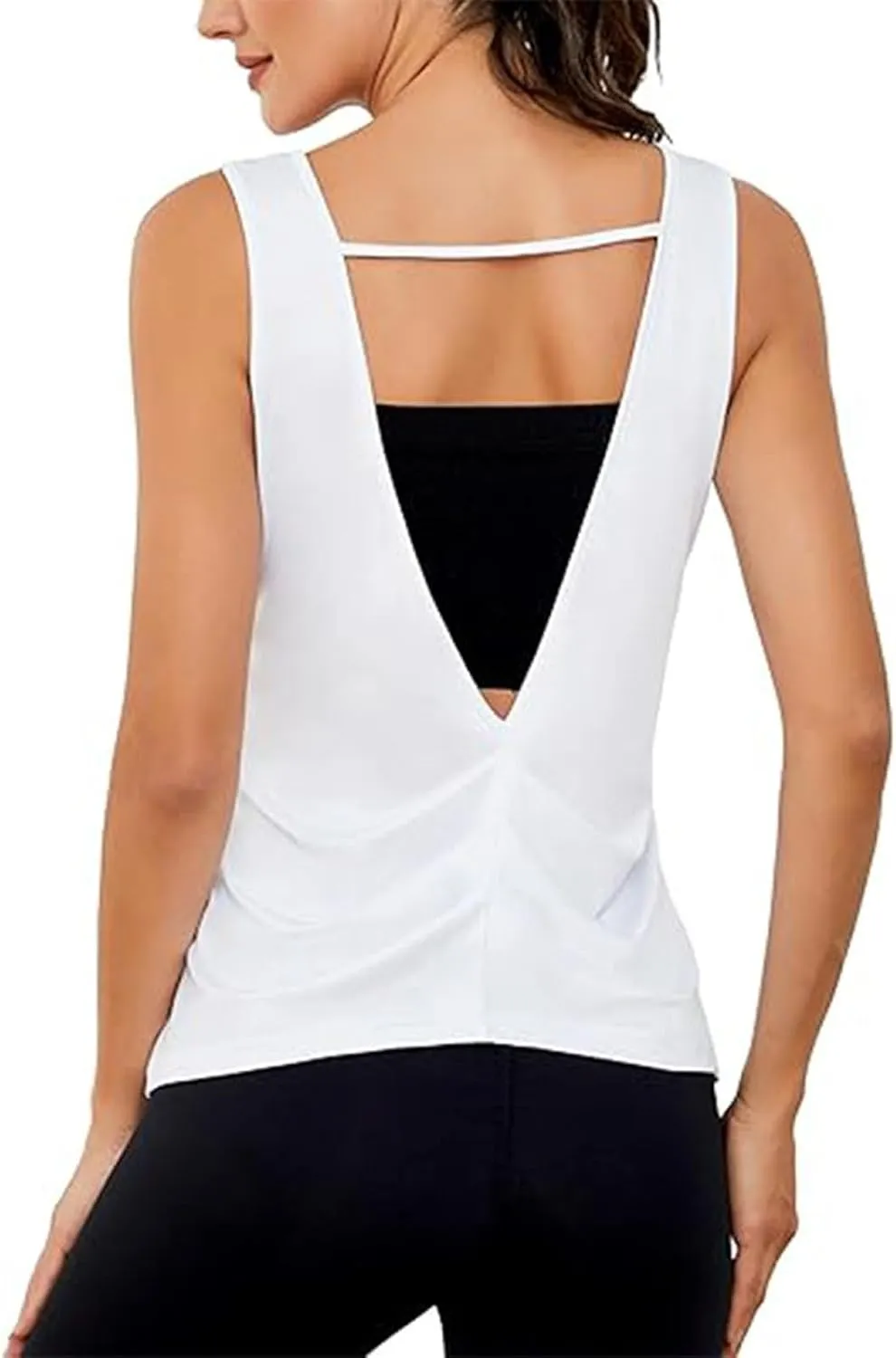 Women's Open Back Tank Tops Lightweight Sleeveless Workout Athletic Gym Yoga Shirts Running Quick Dry Pleated Tops