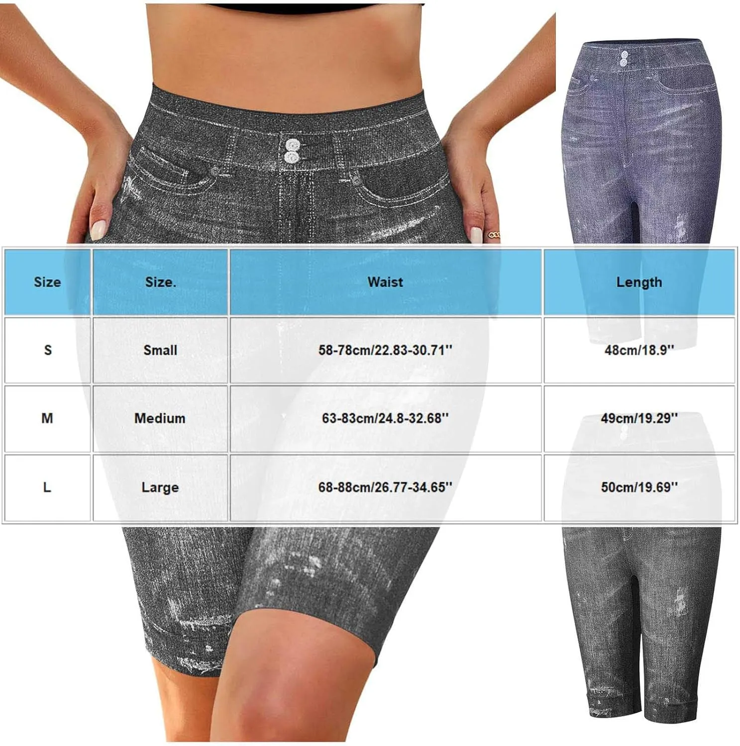 Womens Plus Size Stretchy Knee Length Jean Shorts Stretchy High Waisted Leggings Slim Half Denim Bermuda Shorts