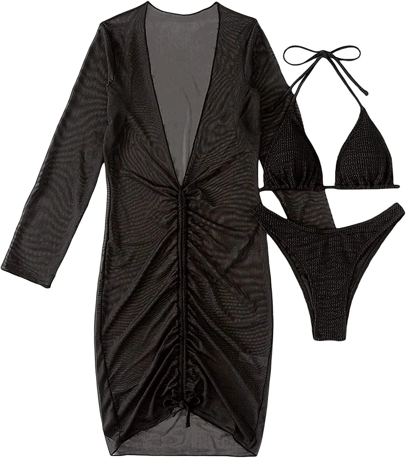 Women's Printed Triangle Halter Bikini Bathing Suit with Cover Up 3 Piece Swimsuits