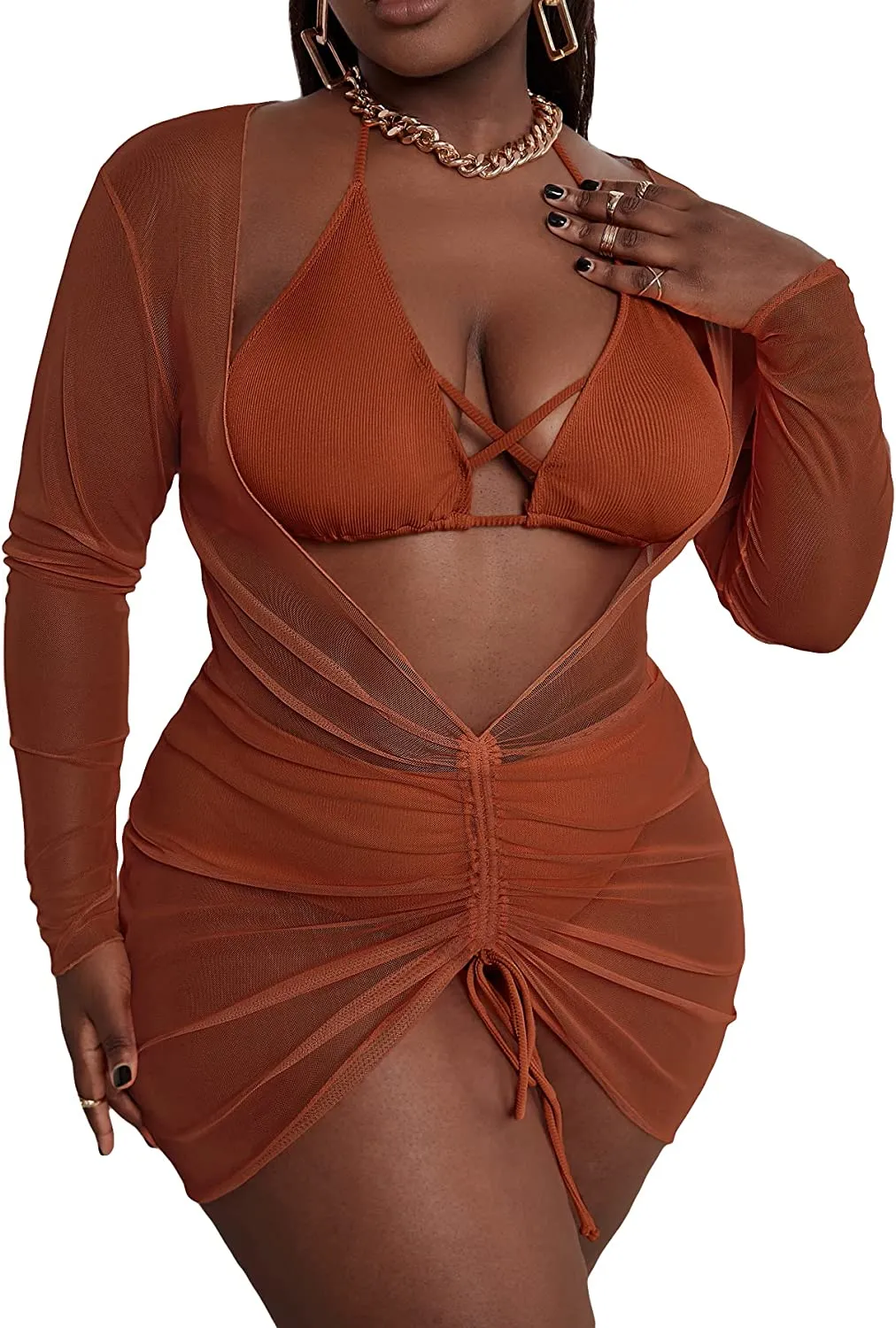 Women's Printed Triangle Halter Bikini Bathing Suit with Cover Up 3 Piece Swimsuits