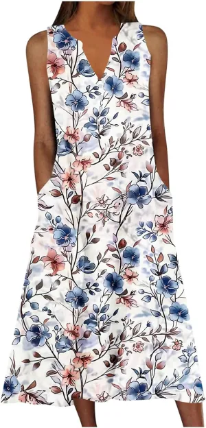 Women's Sleeveless Dress V Neck Floral Printed Casual Summer Spring Summer Lightweight Lightweight Clothing 2025