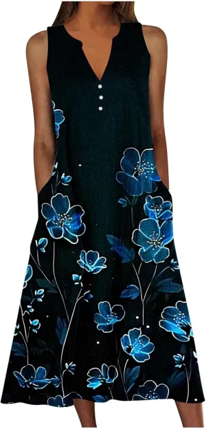 Women's Sleeveless Dress V Neck Floral Printed Casual Summer Spring Summer Lightweight Lightweight Clothing 2025