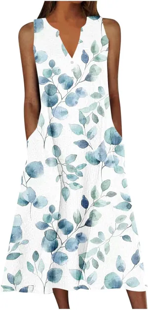 Women's Sleeveless Dress V Neck Floral Printed Casual Summer Spring Summer Lightweight Lightweight Clothing 2025