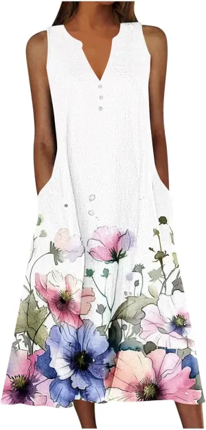 Women's Sleeveless Dress V Neck Floral Printed Casual Summer Spring Summer Lightweight Lightweight Clothing 2025