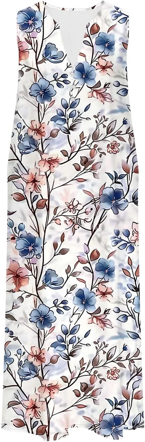 Women's Sleeveless Dress V Neck Floral Printed Casual Summer Spring Summer Lightweight Lightweight Clothing 2025