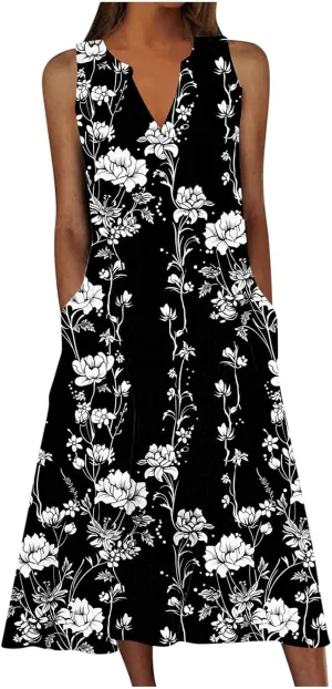 Women's Sleeveless Dress V Neck Floral Printed Casual Summer Spring Summer Lightweight Lightweight Clothing 2025