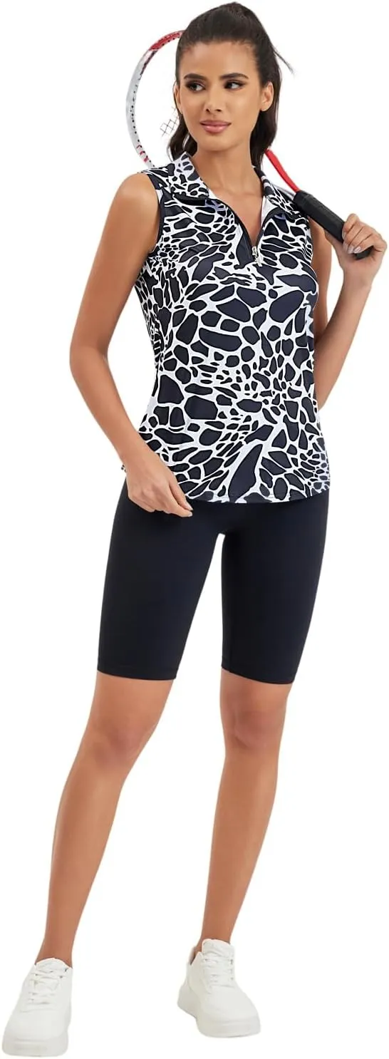 Womens Sleeveless Golf Tennis Polo Shirts Moisture Wicking Zip Up Workout Tops