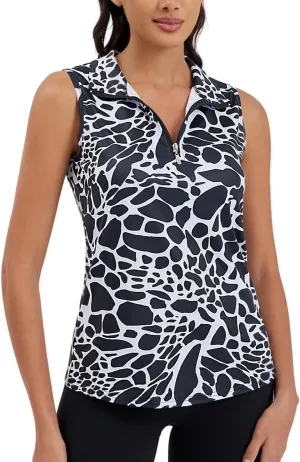 Womens Sleeveless Golf Tennis Polo Shirts Moisture Wicking Zip Up Workout Tops