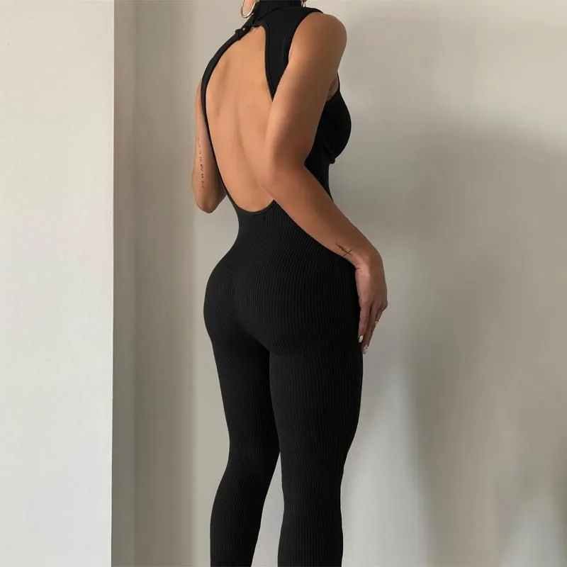 women's Sleeveless High Neck Yoga Jumpsuit