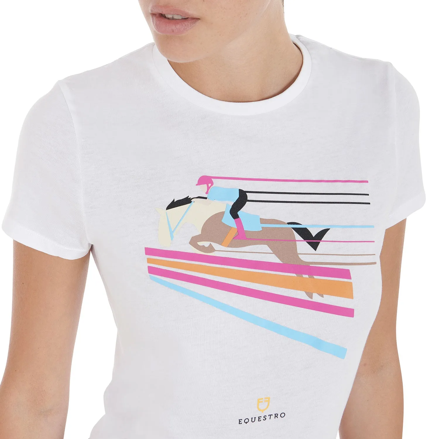 Women's Slim Fit T-Shirt with Colorful Jumping Design