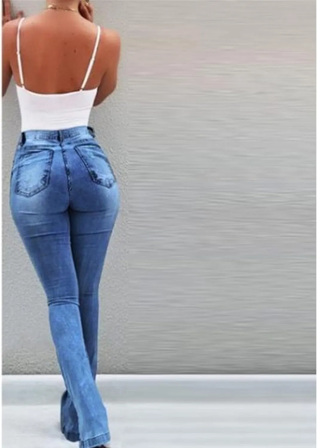 Women's Stretch Flared High Waist Jeans Fashion Stretch Bootcut Slim Jean Classic Skinny Pull-On Denim Bell Jegging