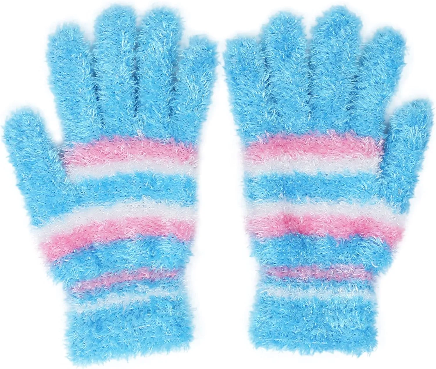 Womens Teens Winter Fuzzy Fun Colorful Stretchy Gloves