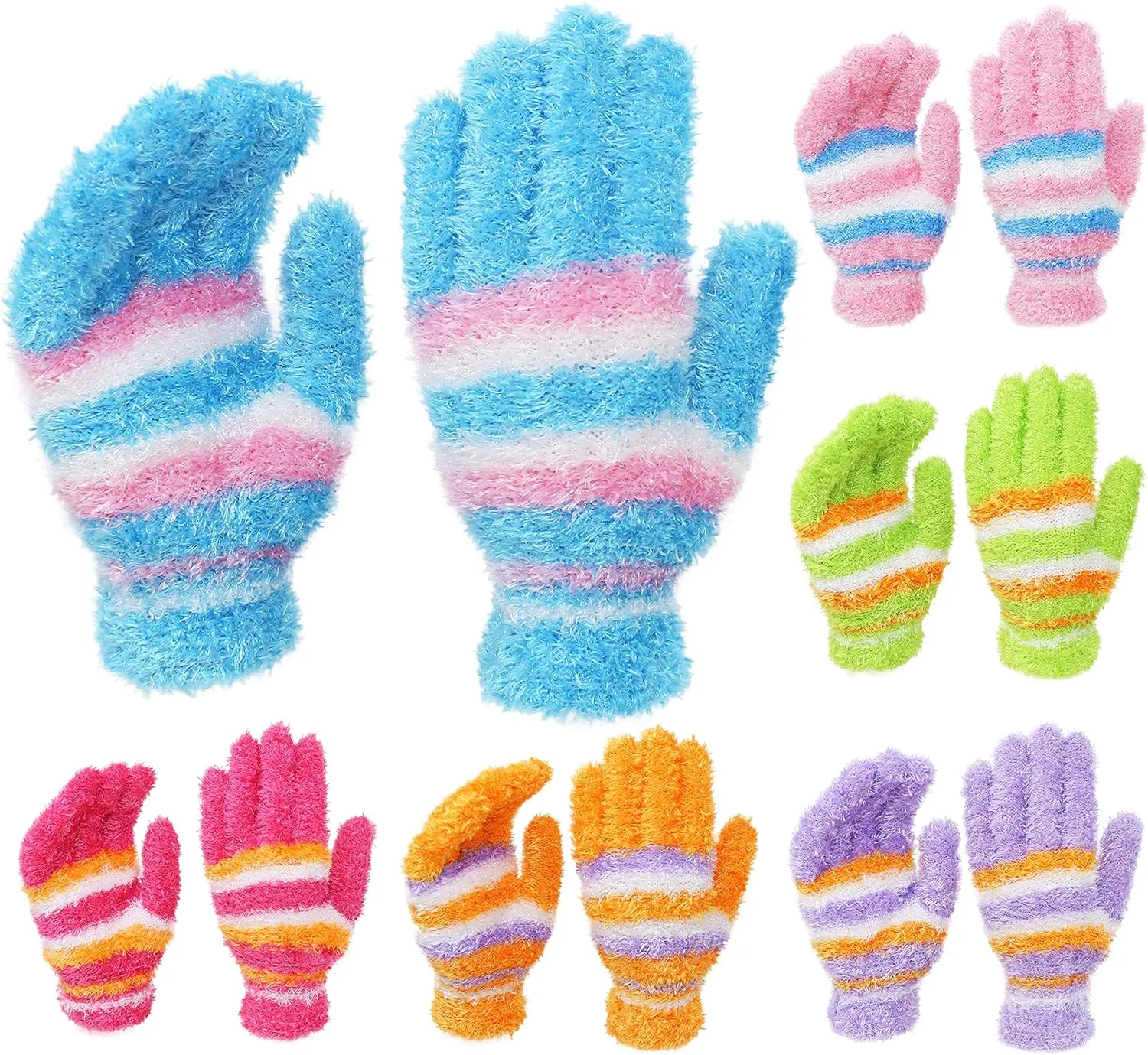 Womens Teens Winter Fuzzy Fun Colorful Stretchy Gloves