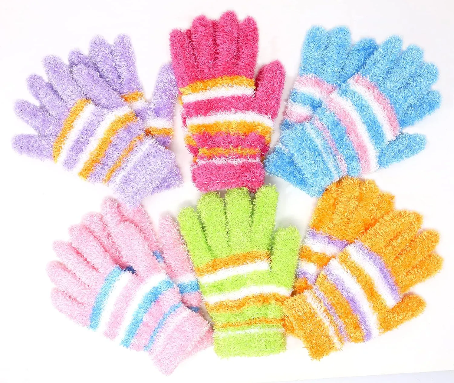 Womens Teens Winter Fuzzy Fun Colorful Stretchy Gloves
