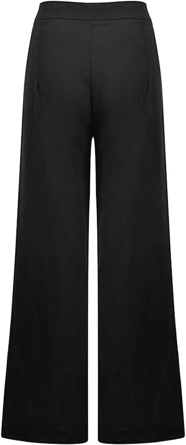 Women's Tummy Control Button Wide Leg Pants Summer Fashionable Baggy Casual Trousers Stretchy High Waist Pants