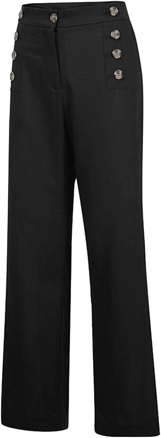 Women's Tummy Control Button Wide Leg Pants Summer Fashionable Baggy Casual Trousers Stretchy High Waist Pants