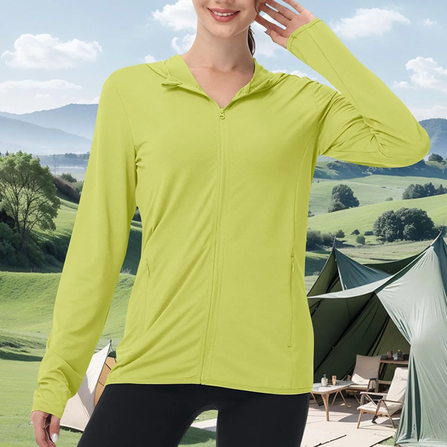 Womens UPF 50  Sun Protection Hoodie Jacket Lightweight Quick Dry Active Uv Shirts, Outdoort Hiking Zip Up Jacket