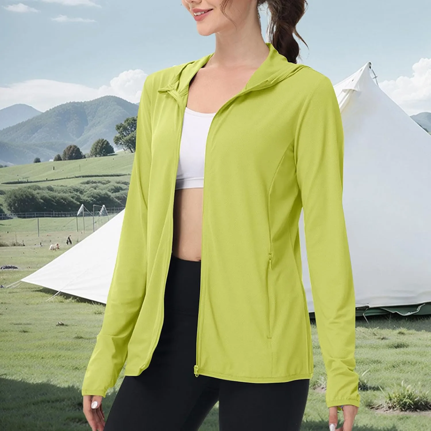 Womens UPF 50  Sun Protection Hoodie Jacket Lightweight Quick Dry Active Uv Shirts, Outdoort Hiking Zip Up Jacket
